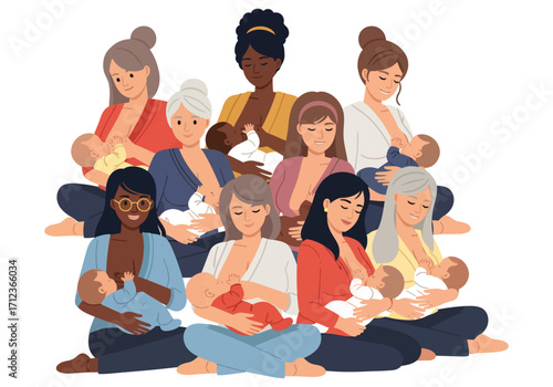 Illustration showcasing various breastfeeding positions for mothers and infants.