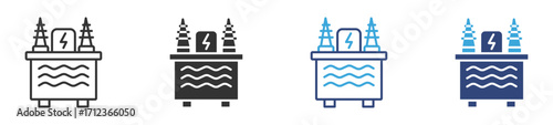 Transformer icon set in outline and flat style, vector illustration . 
