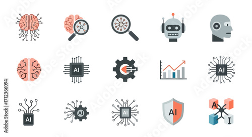 Artificial intelligence icons representing technology and innovation concepts.