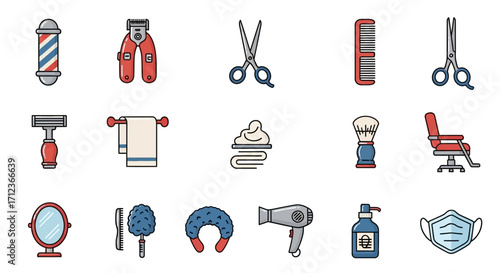 Barber Shop Icons - A Comprehensive Collection of Essential Tools and Equipment.