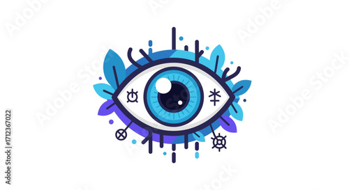 Blue Eye with Floral Design, Focused on Vision and Insight.