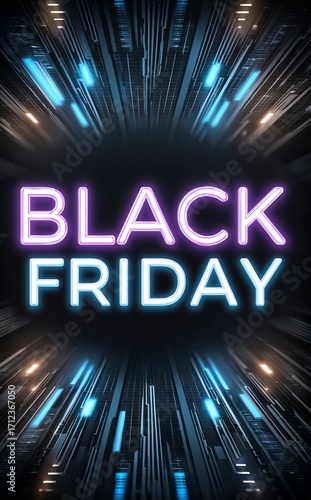 Black friday neon sign promoting online shopping deals