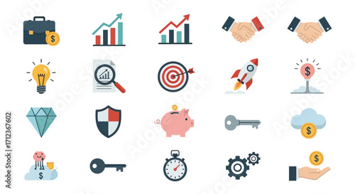 Business and Finance Icons - Investment, Growth, and Partnership.