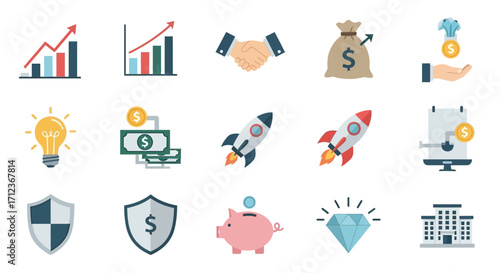 Business Growth and Financial Success Icons.