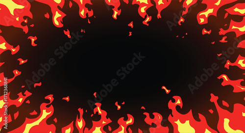 radial flame ,black background surrounded by fire 
