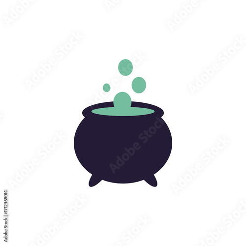 Halloween cauldron with bubbling potion in flat vector style. Ideal for witchcraft themes, spooky design, and party graphics