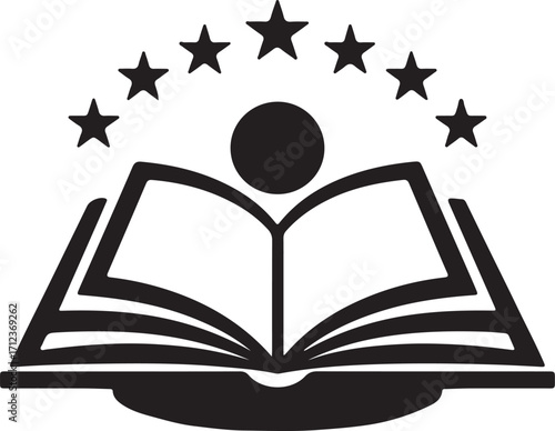 Open Book with Stars Education and Achievement Logo