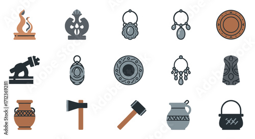 Collection of Ancient Artifacts and Tools.