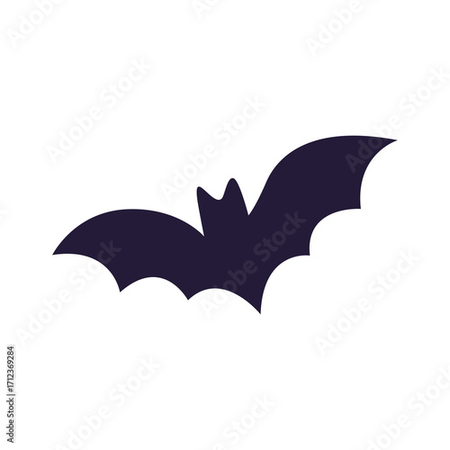 Simple flat vector illustration of a bat in Halloween theme. Great for spooky posters, party invitations, and seasonal decorations.