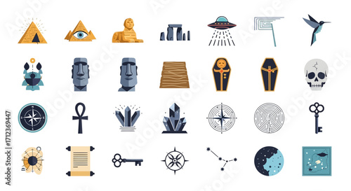 Collection of Ancient Mystery and Esoteric Vector Icons.