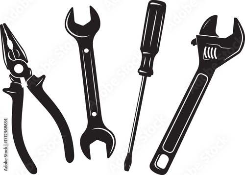 Hand Tools Vector Set  Wrench Pliers Screwdriver