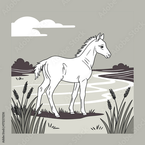 White horse rearing up, side view