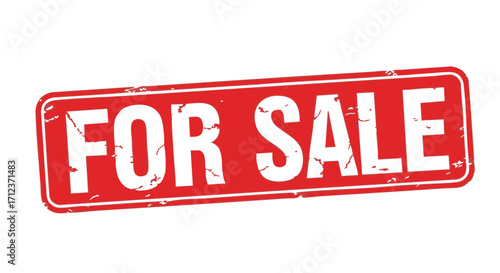 Red grunge "For Sale" stamp, distressed texture, white lettering.