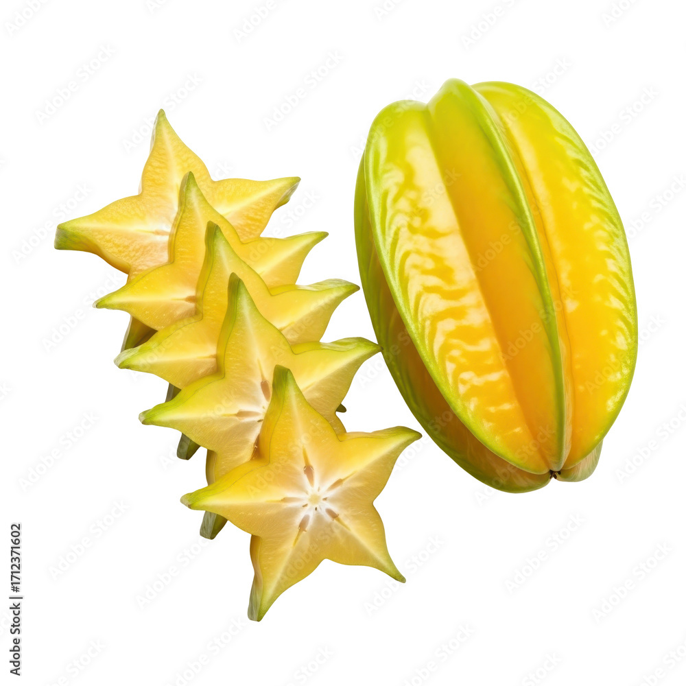 Fototapeta premium Exotic star fruit composition showcasing vibrant color and unique star shaped slice arrangement