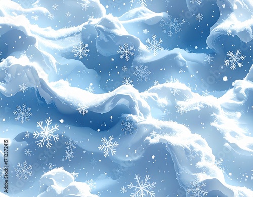 雪の結晶と雪景色の冬背景セット／Winter Snowflake and Snow Scene Background Set