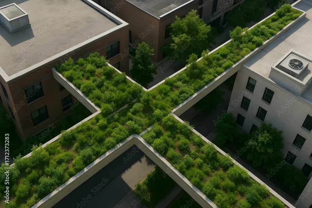Fototapeta premium Aerial view of rooftop green pedestrian bridge