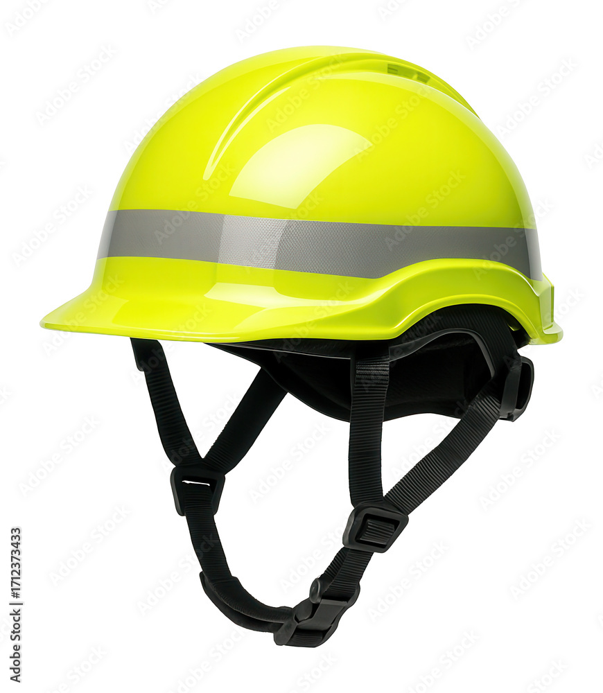 Fototapeta premium Industrial safety helmet with a high-visibility color and reflective bands