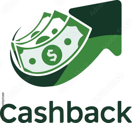 Vector art of cashback financial support logo with money and arrow