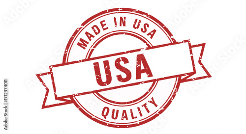 Red grunge stamp proclaiming "Made in USA Quality" with a banner.