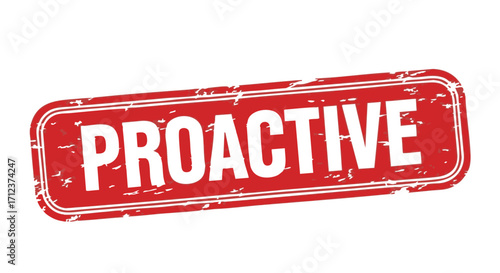 A red, rectangular stamp with rounded corners displays the word "PROACTIVE" in bold, white letters, slightly angled on a white background.