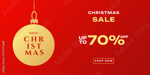 Merry Christmas and Happy New Year horizontal banner, cover, poster, greeting card in modern simple geometric style in gold and red colors for season greetings, ads, sales, print