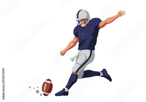 A football player in uniform kicking a ball
