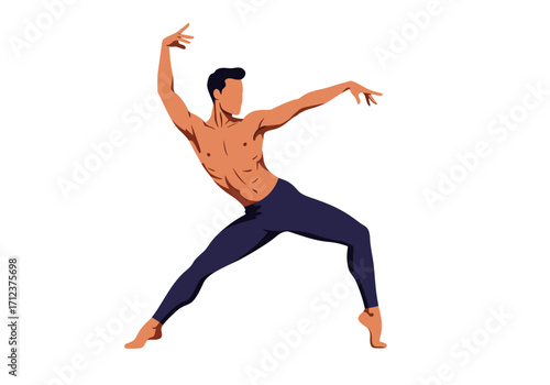 A male ballet dancer in a dynamic pose on a white background