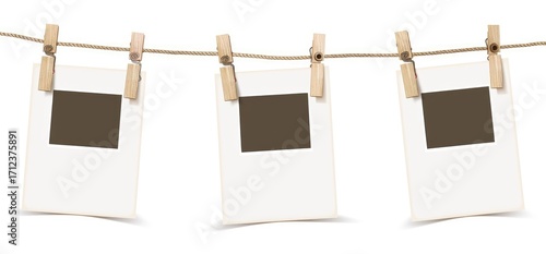 Wallpaper Mural Set of blank photo cards and clothesline with wooden clothespins on a white background. Vector illustration. , isolated on a white background Torontodigital.ca
