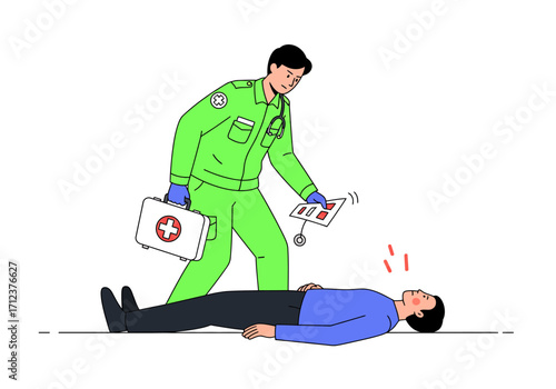 Medical professional checks on unconscious person