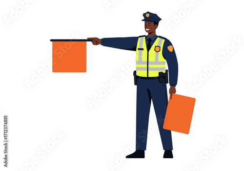 Traffic controller with two orange flags
