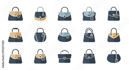 Collection of stylish handbags in various designs and colors for fashion accessories.
