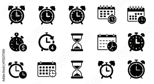 Time management icon set representing appointments, deadlines, and scheduling