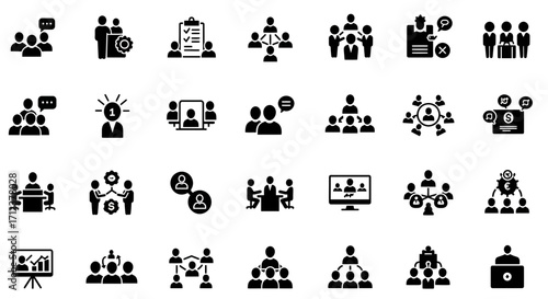 Collection of business and management icon representing teamwork and organization