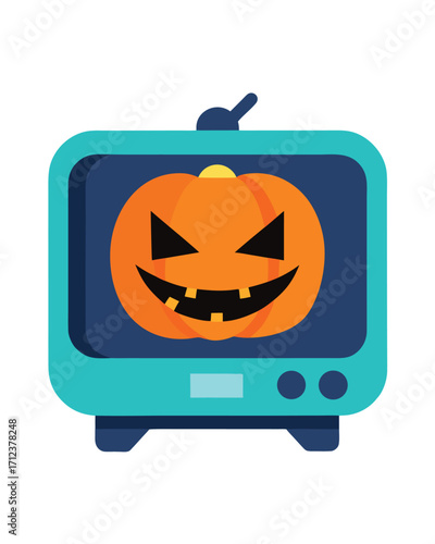 Vector art of retro television displaying a spooky jackolantern face