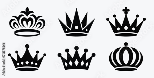 Collection of elegant crown silhouettes designs for graphic design and royalty projects