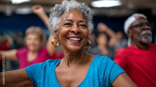 Woman dancing at gym.