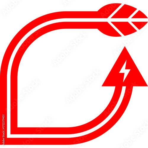 Red Leaf and Arrow Symbol with Lightning Bolt for Energy, Nature, and Eco Power Design