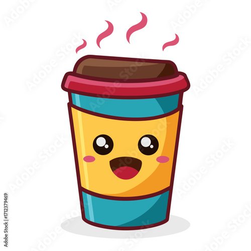 Winking Coffee To-Go Cup with Sleeve and Steam – Cute Morning Drink Cartoon Mascot Vector Perfect for Café Branding on White Background