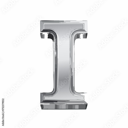 Glossy 3D chrome letter I with curved metallic lines in Y2K techno style