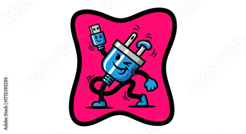Dancing electrical and USB plug cartoon characters.