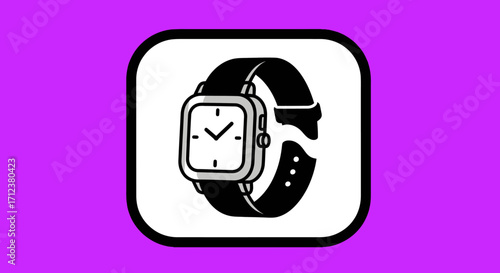 Hand drawn black and white wristwatch icon illustration.