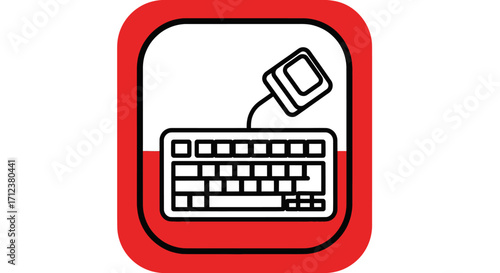 Simple line art icon of a computer keyboard and mouse.