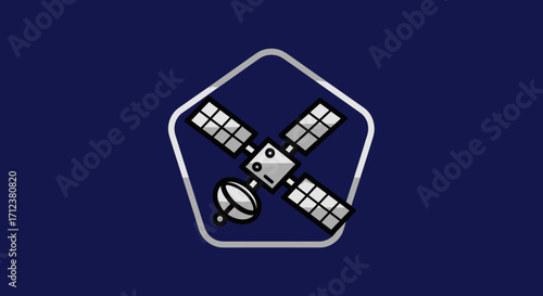 Satellite Icon within a Pentagon Shape Representing Space Technology.
