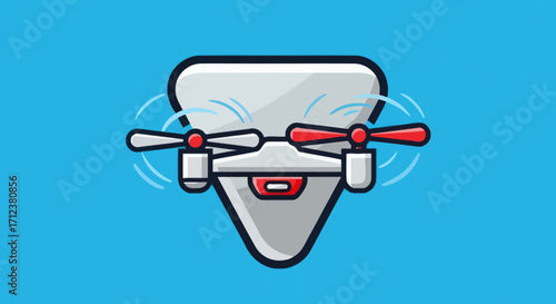 Cartoon drone flying with propellers spinning and happy expression.