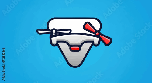 Drone illustration with propellers and a unique design on a blue background.