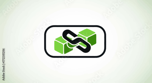 Blockchain technology with interconnected blocks and a chain link icon.