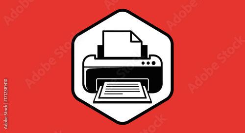 Simple black and white printer graphic icon for office equipment.
