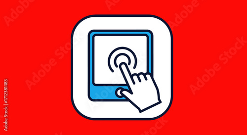 Touchscreen Device with Hand Gesture Icon on Red Background.