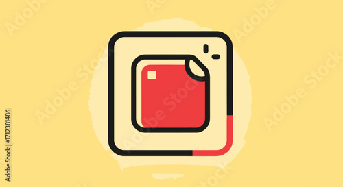 Red sticky note icon with a square frame on a yellow background.