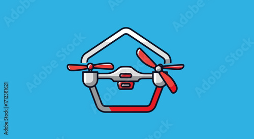 Drone technology concept with house shape for smart home security.
